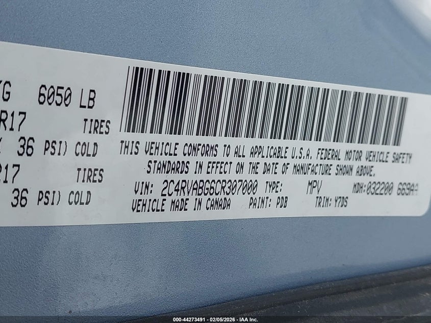 2012 Volkswagen Routan Se VIN: 2C4RVABG6CR307000 Lot: 44273491