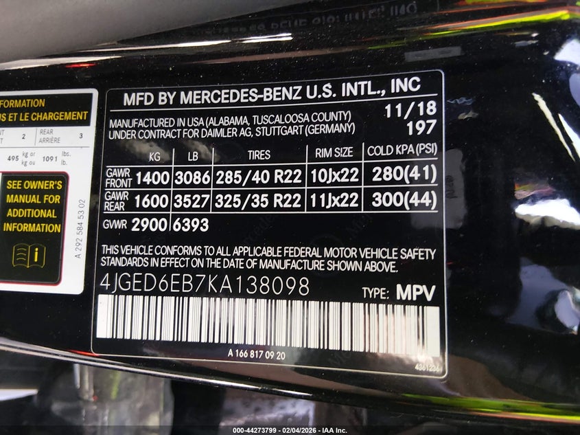 2019 Mercedes-Benz Amg Gle 43 Coupe 4Matic VIN: 4JGED6EB7KA138098 Lot: 44273799