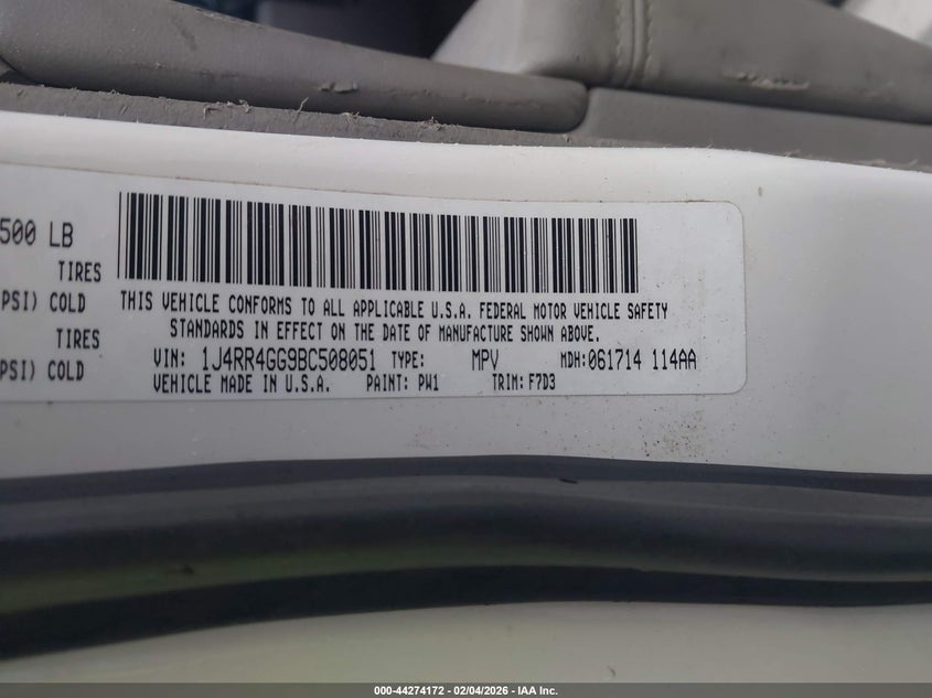 2011 Jeep Grand Cherokee Laredo VIN: 1J4RR4GG9BC508051 Lot: 44274172