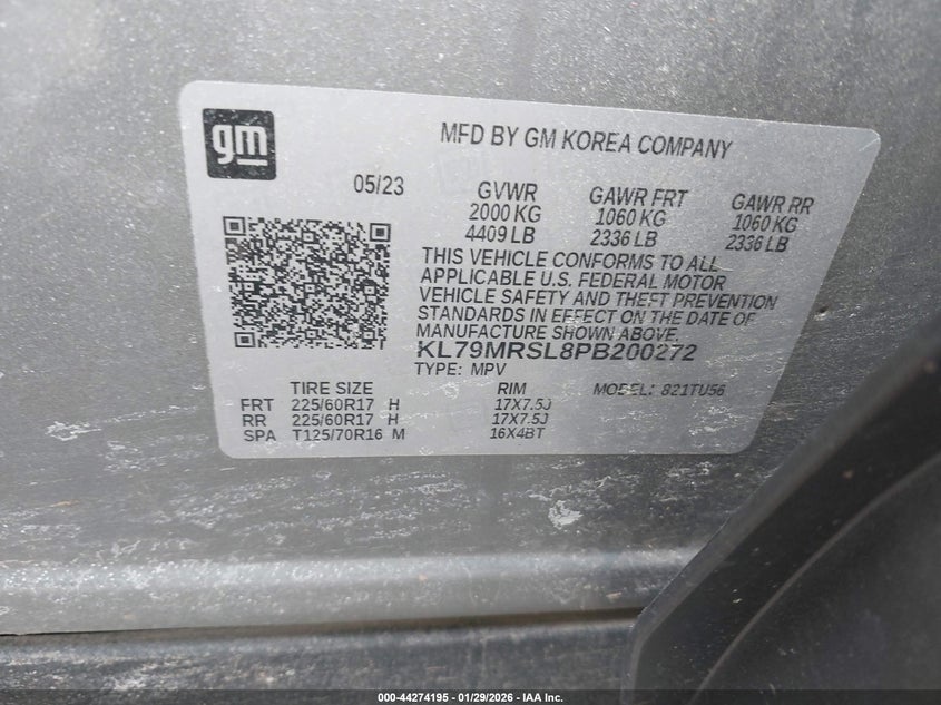 VIN KL79MRSL8PB200272 2023 CHEVROLET TRAILBLAZER AWD LT