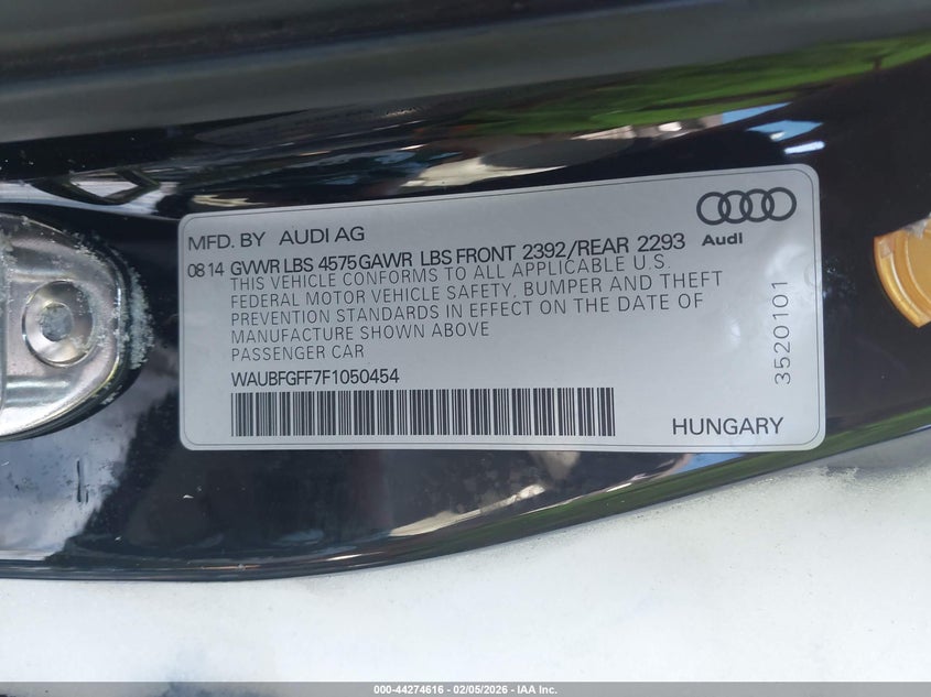 2015 Audi A3 2.0T Premium VIN: WAUBFGFF7F1050454 Lot: 44274616