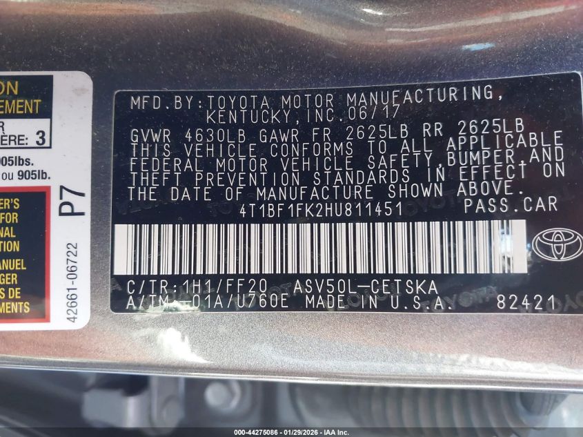 2017 TOYOTA CAMRY SE