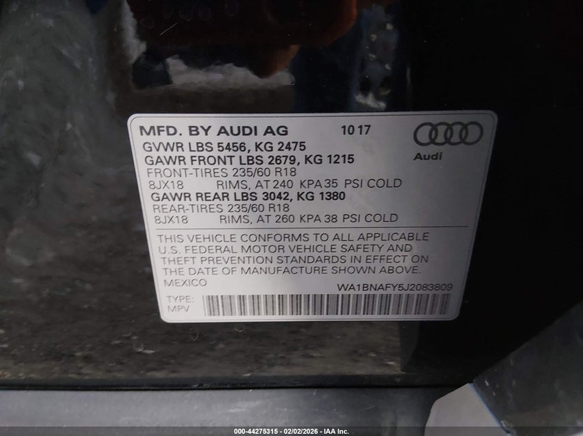2018 Audi Q5 2.0T Premium/2.0T Tech Premium VIN: WA1BNAFY5J2083809 Lot: 44275315