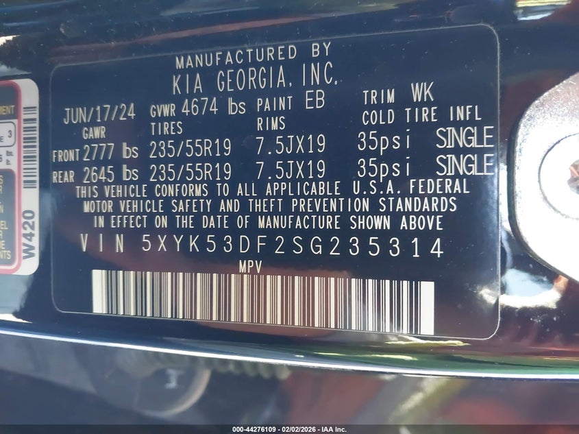 VIN 5XYK53DF2SG235314 2025 KIA SPORTAGE SX-PRESTIGE