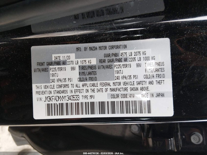 2021 Mazda Cx-5 Grand Touring VIN: JM3KFADMXM1340533 Lot: 44276136