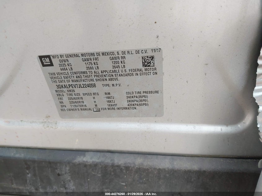 2018 GMC Terrain Slt VIN: 3GKALPEV7JL224058 Lot: 44276268