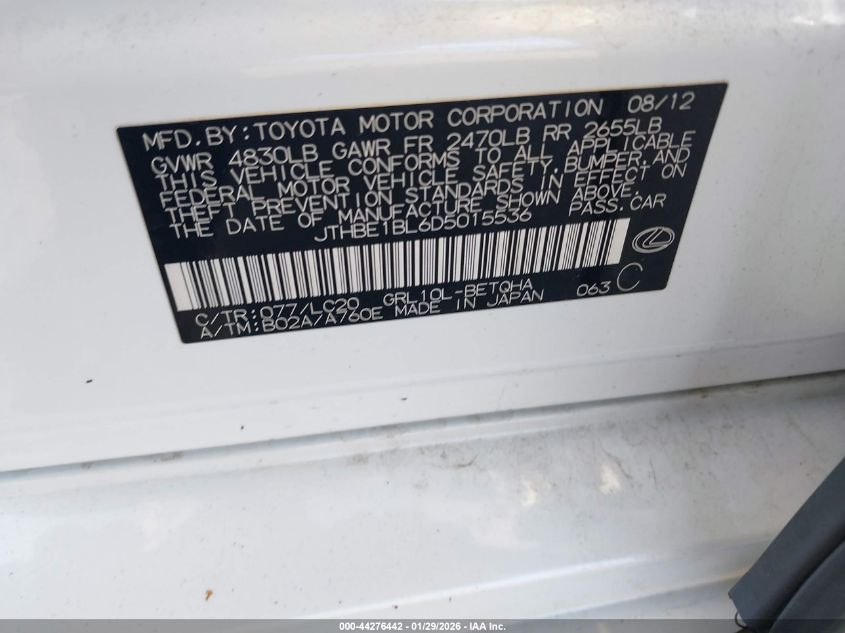 2013 Lexus Gs 350 VIN: JTHBE1BL6D5015536 Lot: 44276442