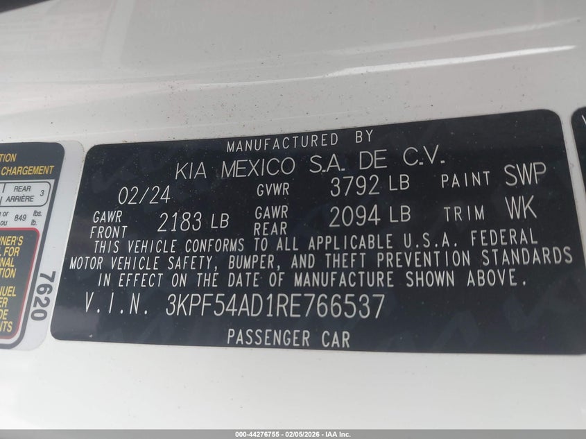 VIN 3KPF54AD1RE766537 2024 KIA FORTE GT-LINE
