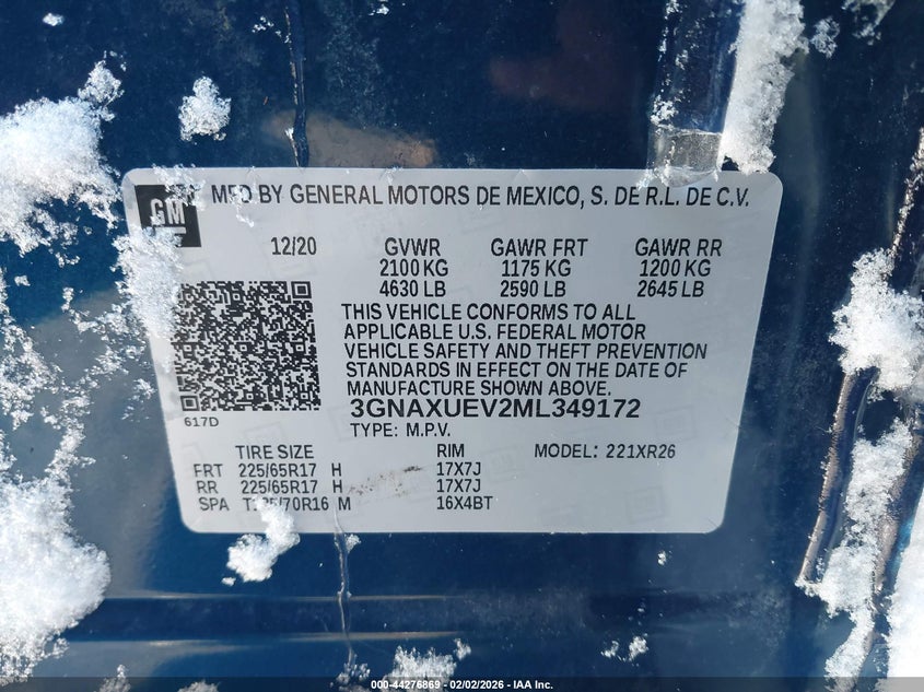 VIN 3GNAXUEV2ML349172 2021 CHEVROLET EQUINOX AWD LT