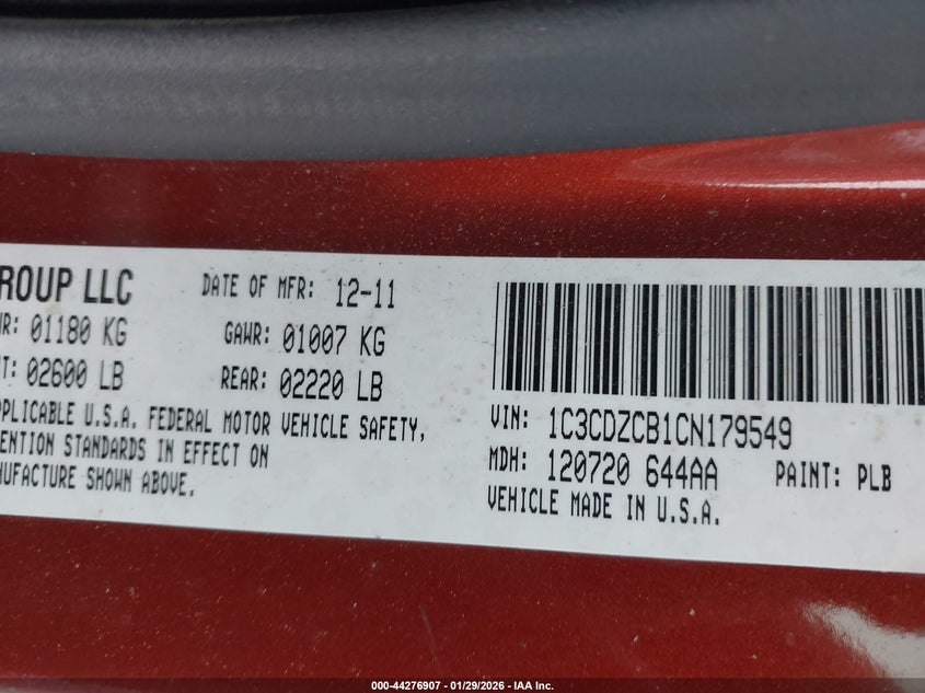 1C3CDZCB1CN179549 2012 Dodge Avenger 2.4 Sxt orange