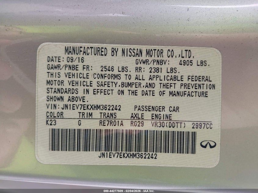 VIN JN1EV7EKXHM362242 2017 INFINITI Q60 3.0T PREMIUM