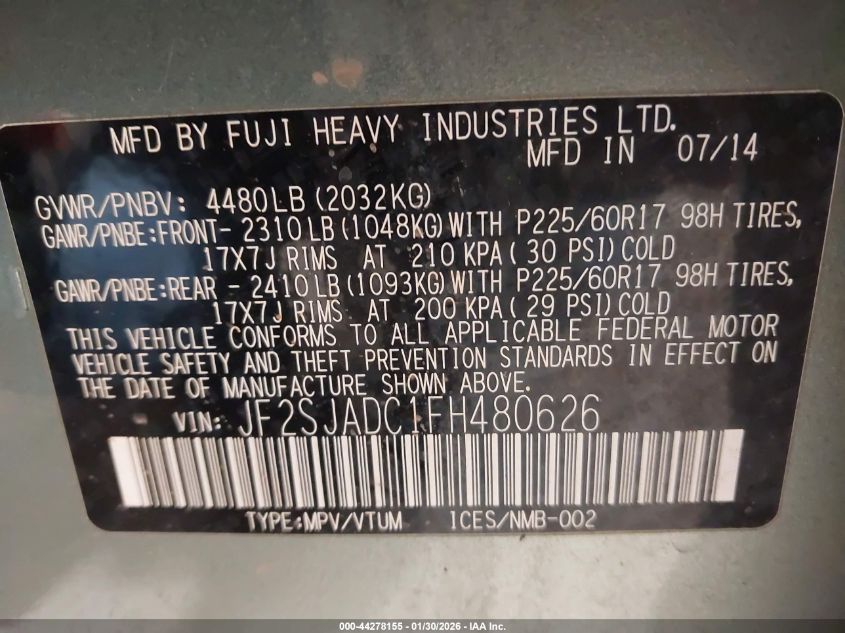 2015 SUBARU FORESTER 2.5I PREMIUM