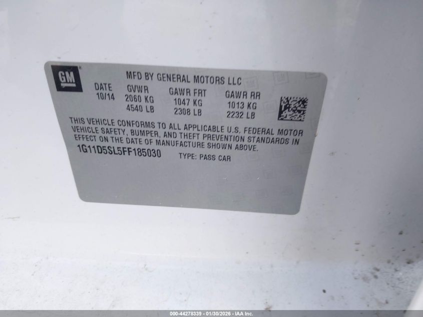2015 Chevrolet Malibu 2Lt VIN: 1G11D5SL5FF185030 Lot: 44278339
