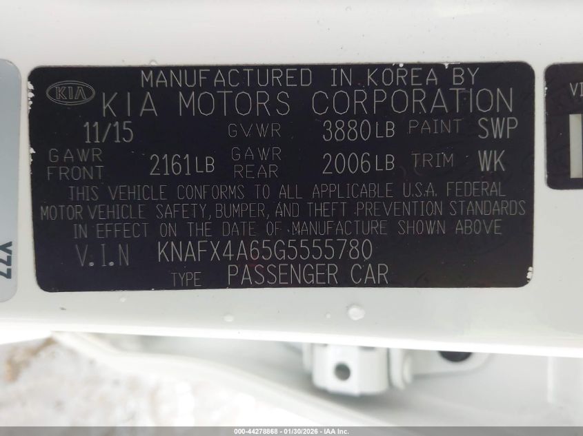 2016 Kia Forte Lx VIN: KNAFX4A65G5555780 Lot: 44278868