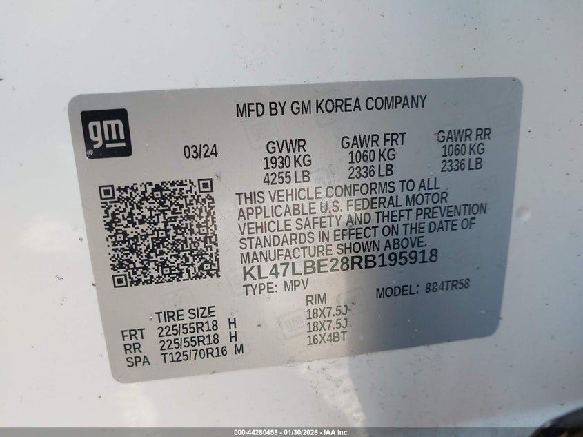 2024 Buick Envista Sport Touring Fwd VIN: KL47LBE28RB195918 Lot: 44280458