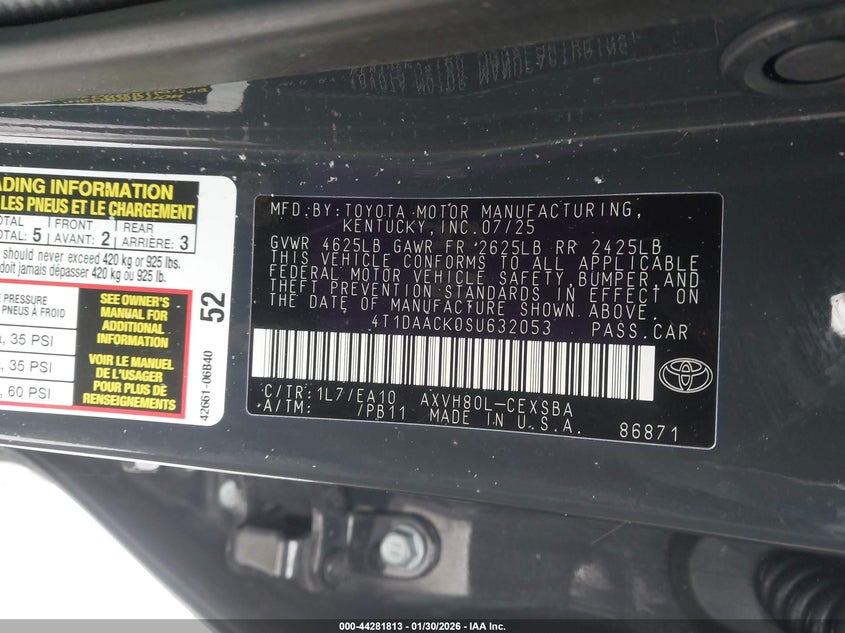 VIN 4T1DAACK0SU632053 2025 TOYOTA CAMRY SE