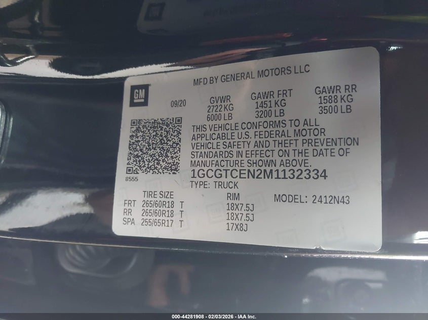 VIN 1GCGTCEN2M1132334 2021 CHEVROLET COLORADO LT