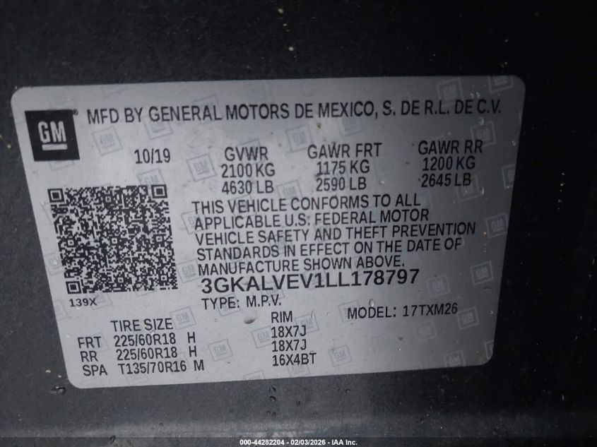 2020 GMC Terrain Awd Slt VIN: 3GKALVEV1LL178797 Lot: 44282204