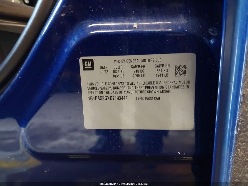 2013 Chevrolet Cruze Ls Auto VIN: 1G1PA5SGXD7193444 Lot: 44282313