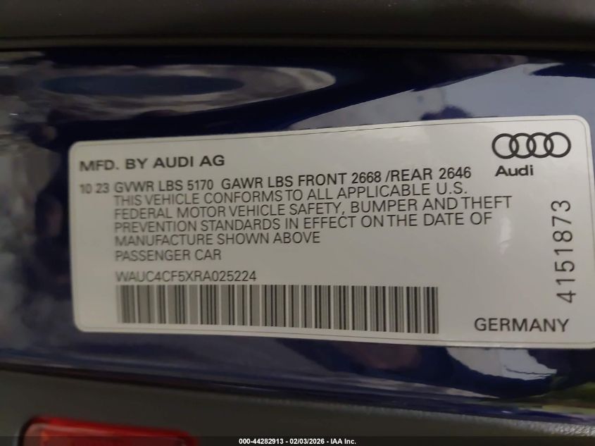 2024 Audi S5 Sportback Premium Plus Tfsi Quattro Tiptronic VIN: WAUC4CF5XRA025224 Lot: 44282913