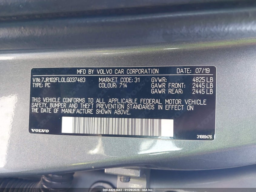 VIN 7JR102FL0LG037483 2020 VOLVO S60 T5 INSCRIPTION