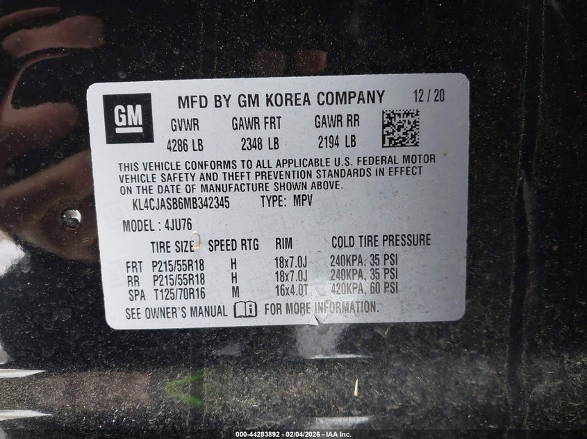 VIN KL4CJASB6MB342345 2021 BUICK ENCORE PREFERRED