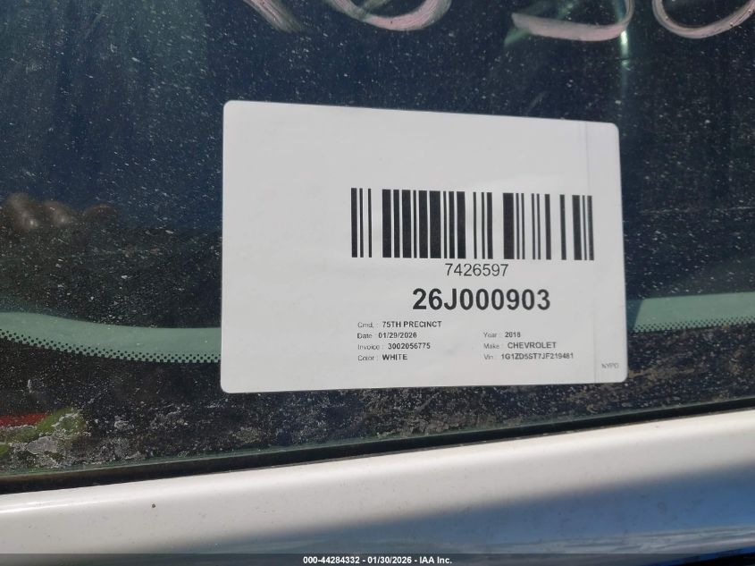 2018 Chevrolet Malibu Lt VIN: 1G1ZD5ST7JF219481 Lot: 44284332