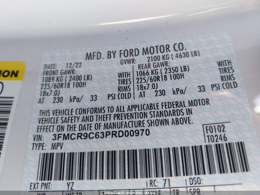 VIN 3FMCR9C63PRD00970 2023 FORD BRONCO SPORT OUTER BANKS