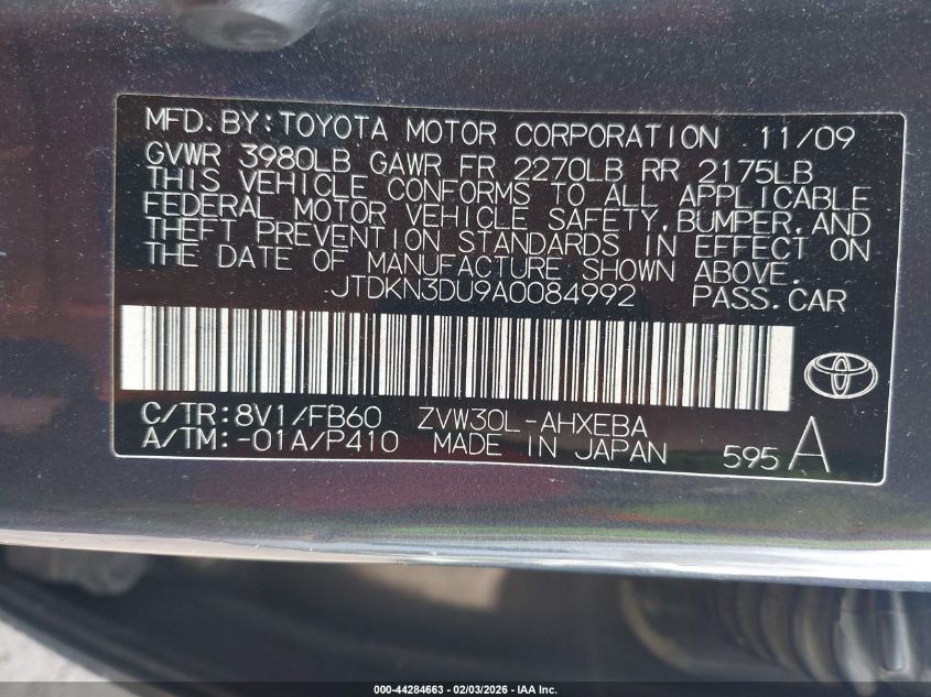 2010 Toyota Prius Iii VIN: JTDKN3DU9A0084992 Lot: 44284663