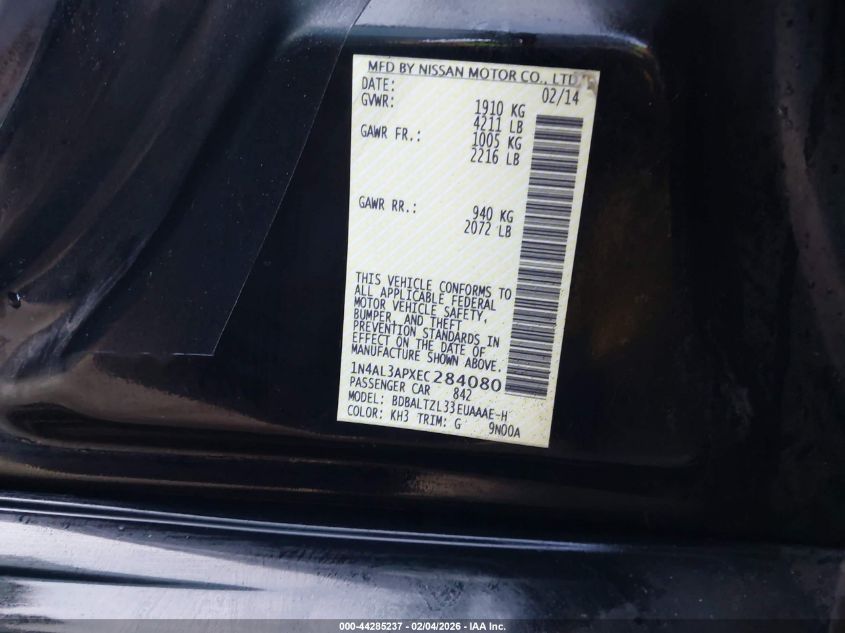 2014 Nissan Altima 2.5 Sv VIN: 1N4AL3APXEC284080 Lot: 44285237