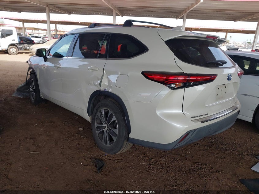 Vin: 5tdharah9ms507085, lot: 44782381, toyota highlander hybrid xle 20213