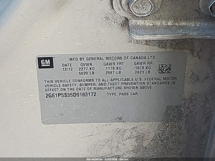 2013 Cadillac Xts Luxury VIN: 2G61P5S35D9183172 Lot: 44286184