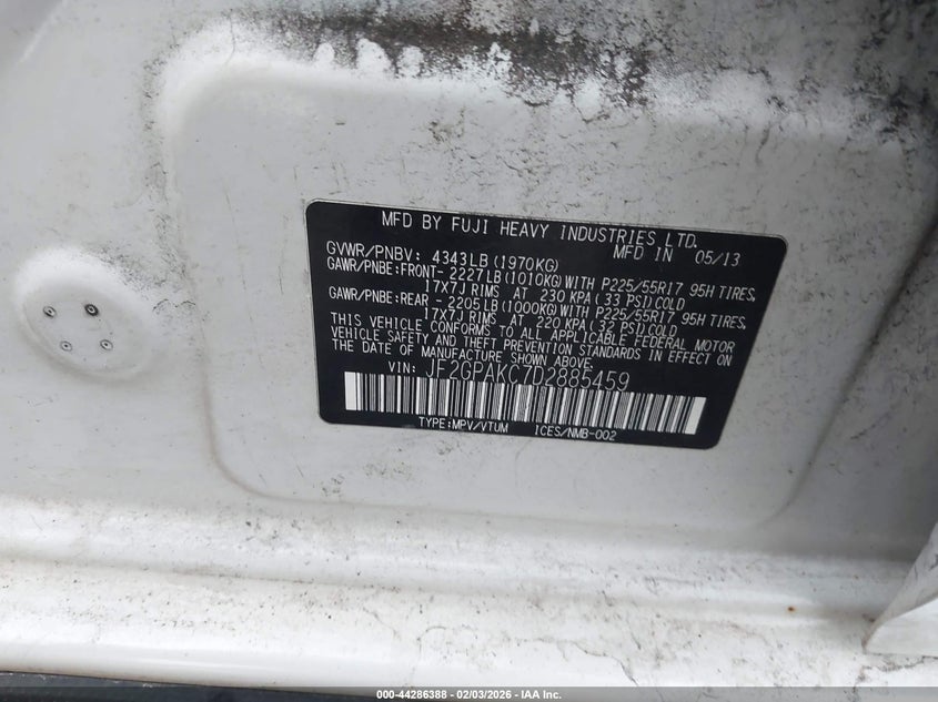 2013 Subaru Xv Crosstrek 2.0I Limited VIN: JF2GPAKC7D2885459 Lot: 44286388