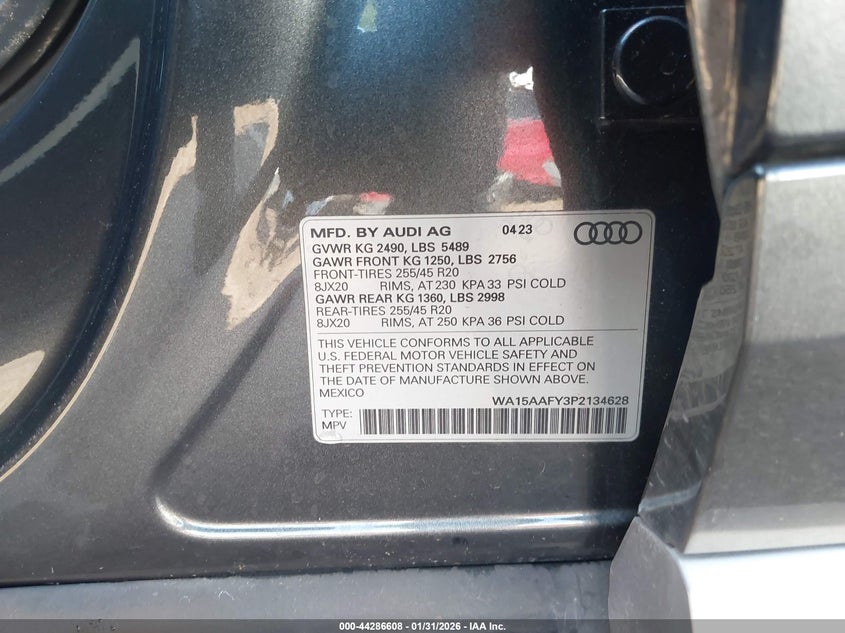 2023 Audi Q5 Sportback Premium Plus 45 Tfsi S Line Quattro S Tronic VIN: WA15AAFY3P2134628 Lot: 44286608