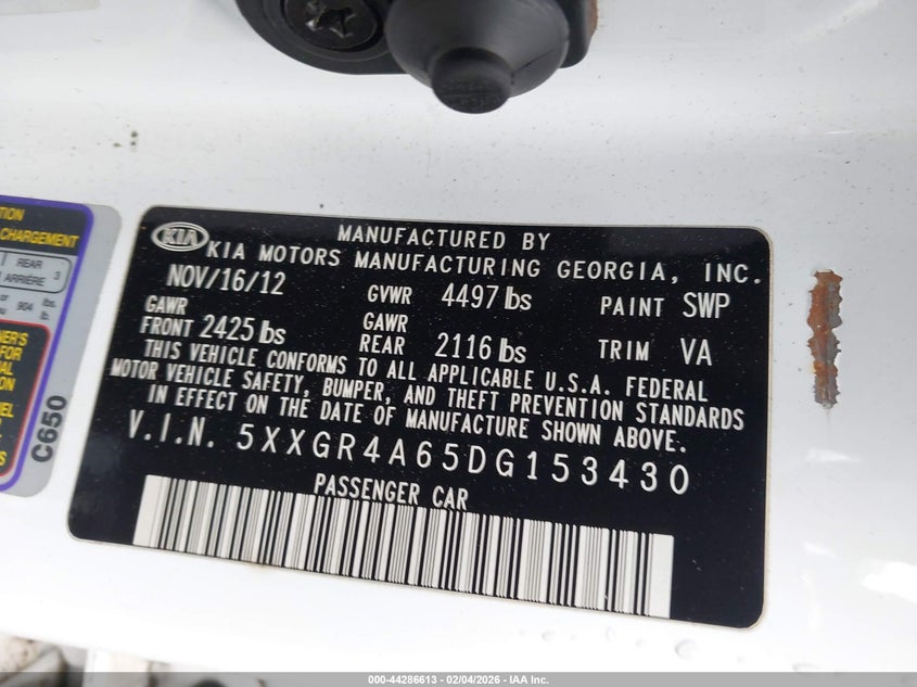 2013 Kia Optima Sx VIN: 5XXGR4A65DG153430 Lot: 44286613