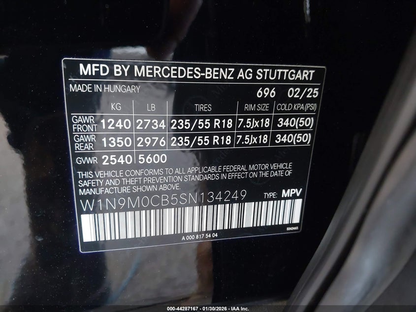 VIN W1N9M0CB5SN134249 2025 MERCEDES-BENZ EQB 250 SUV
