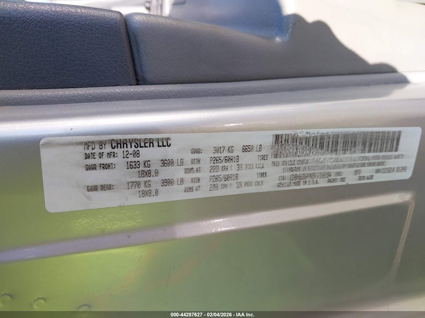 2009 Dodge Durango Se VIN: 1D8HB38PX9F718294 Lot: 44287627