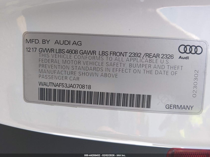 2018 Audi A5 2.0T Premium VIN: WAUTNAF53JA070818 Lot: 44288452
