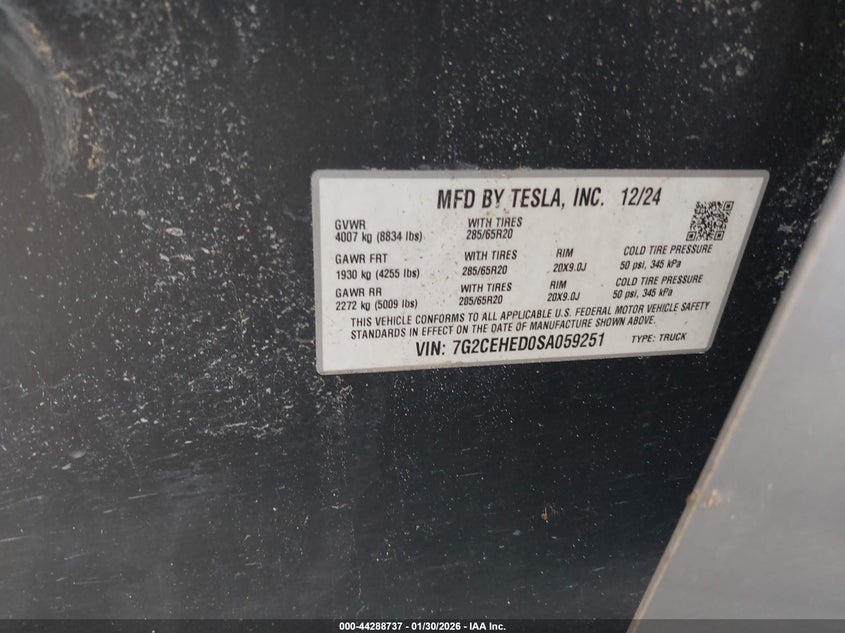 2025 Tesla Cybertruck All-Wheel Drive VIN: 7G2CEHED0SA059251 Lot: 44288737