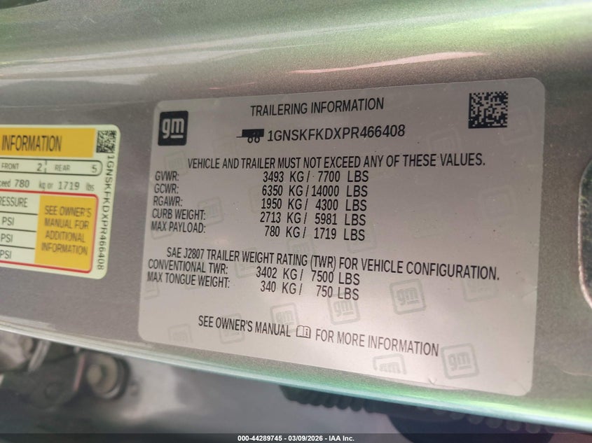 2023 Chevrolet Suburban 4Wd Premier VIN: 1GNSKFKDXPR466408 Lot: 44289745