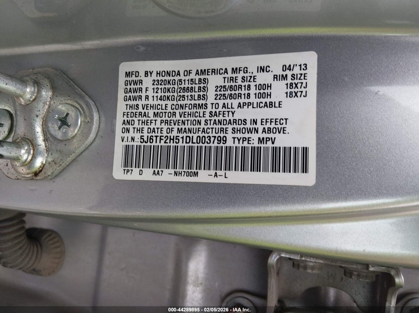 2013 Honda Crosstour Ex-L V6 VIN: 5J6TF2H51DL00379 Lot: 44289895