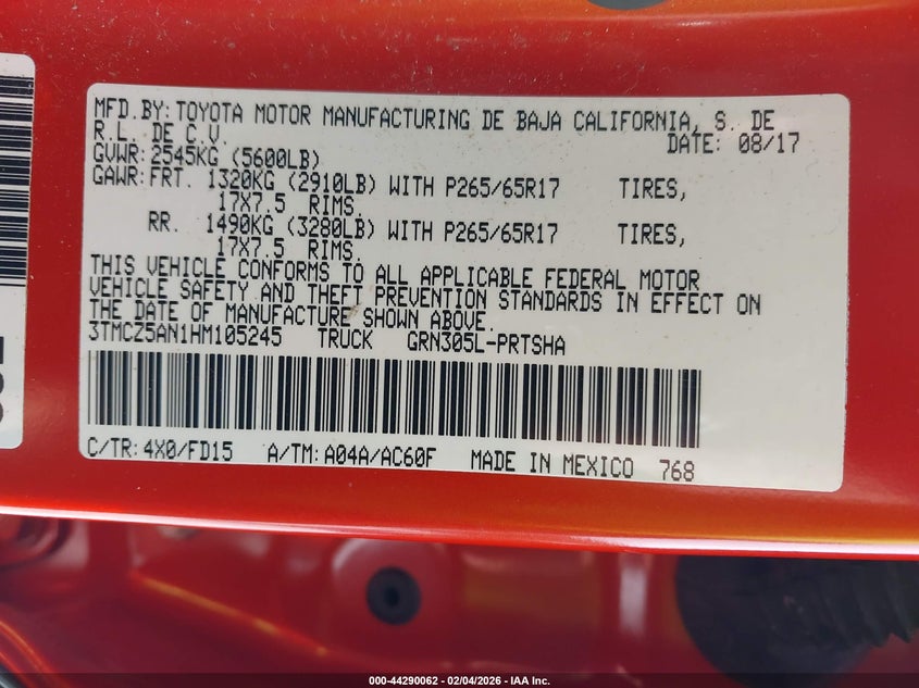 2017 Toyota Tacoma Trd Sport VIN: 3TMCZ5AN1HM105245 Lot: 44290062