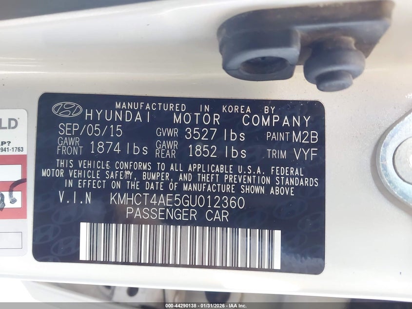 2016 HYUNDAI ACCENT SEDAN 1.6L I-4 DI, DOHC, VVT, 137HP