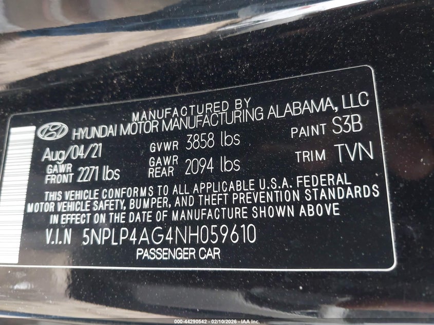 2022 Hyundai Elantra Limited VIN: 5NPLP4AG4NH059610 Lot: 44290542