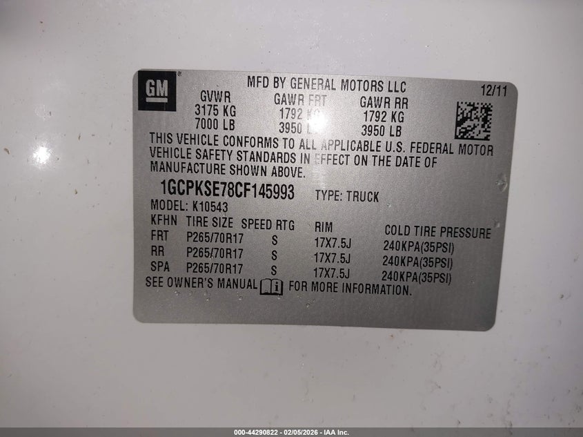 2012 Chevrolet Silverado 1500 Lt VIN: 1GCPKSE78CF145993 Lot: 44290822