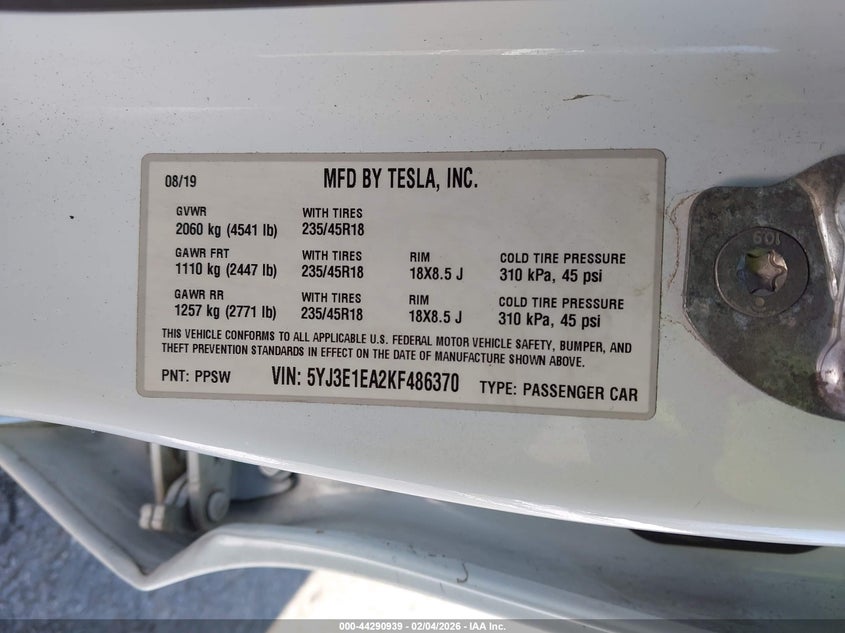 5YJ3E1EA2KF486370 2019 Tesla Model 3 Long Range Mid Range Standard Range Standard Range Plus white