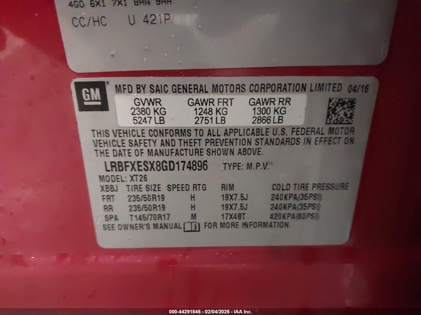 2016 Buick Envision Premium I VIN: LRBFXESX8GD174896 Lot: 44291846