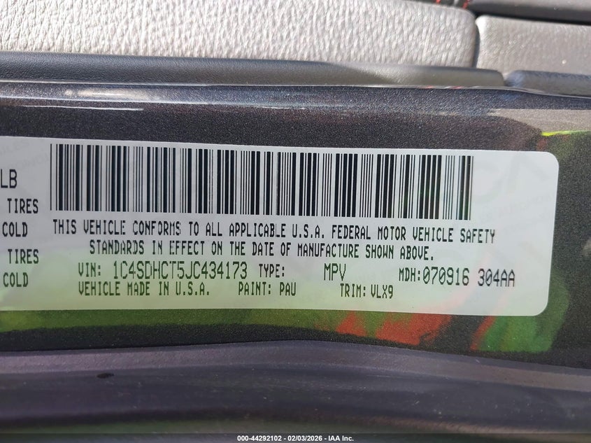 2018 Dodge Durango R/T Rwd VIN: 1C4SDHCT5JC434173 Lot: 44292102