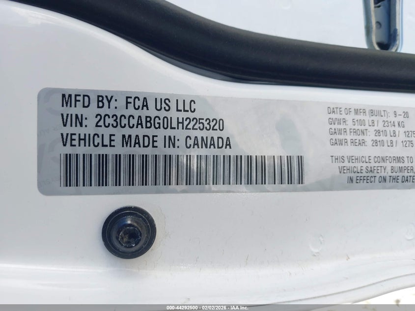CHRYSLER 300 2020 VIN 2C3CCABG0LH225320