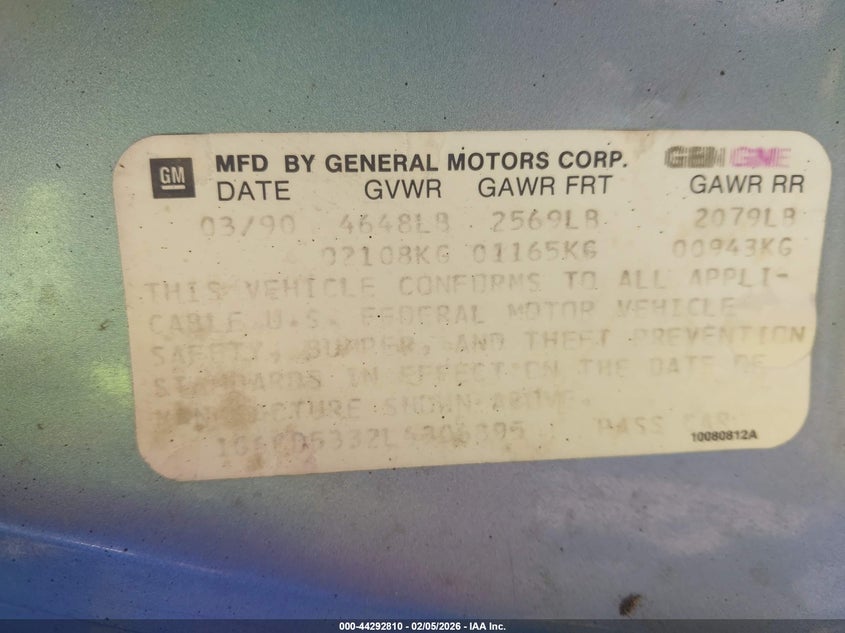 1990 Cadillac Deville VIN: 1G6CD5332L4306895 Lot: 44292810